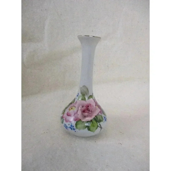 Bud Vase Hand Painted Floral  Vase Incense holder Raised Rose bud Occupied Japan - Picture 1 of 7